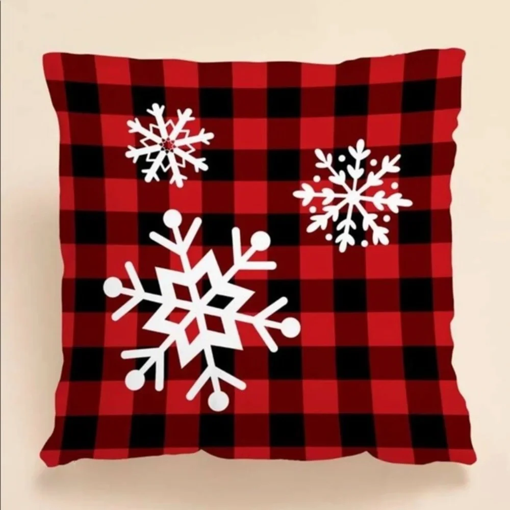 2 Snowflakes in Buffalo Plaid Pillow Covers